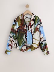 Blue Animal Print Long Sleeved V-Neck Cuff Top - Image 5 of 7