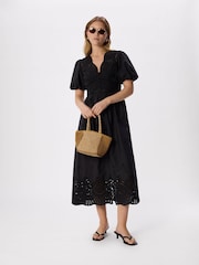 Хлопковое платье с V-образным вырезом и вышивкой ришелье Whistles - Изображение 1 5