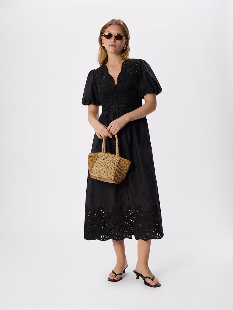 Хлопковое платье с V-образным вырезом и вышивкой ришелье Whistles - Изображение 1 5