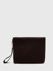 Whistles Brown Avah Woven Suede Zip Clutch - Image 1 of 5