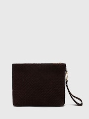 Whistles Brown Avah Woven Suede Zip Clutch - Image 2 of 5