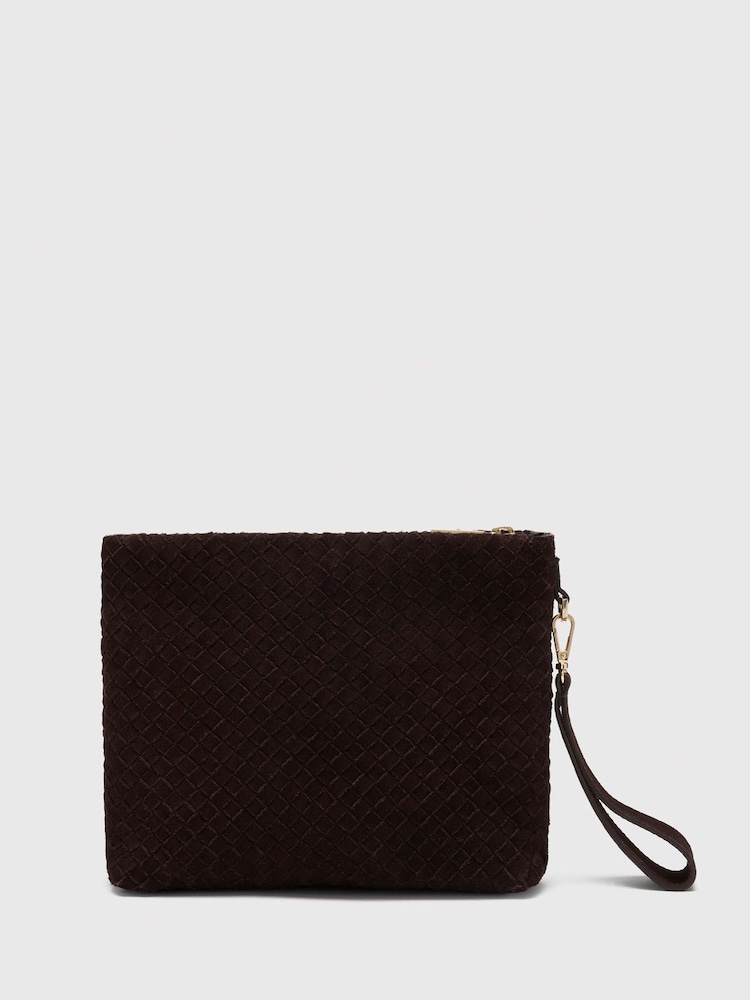 Whistles Brown Avah Woven Suede Zip Clutch - Image 2 of 5