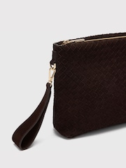 Whistles Brown Avah Woven Suede Zip Clutch - Image 4 of 5