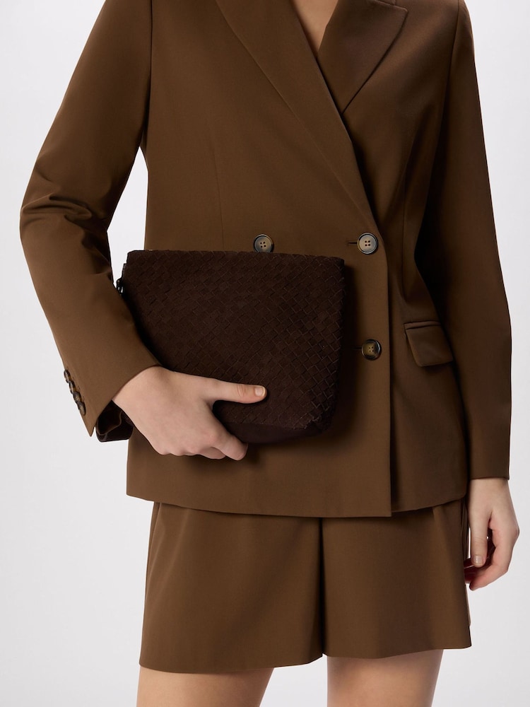 Whistles Brown Avah Woven Suede Zip Clutch - Image 5 of 5