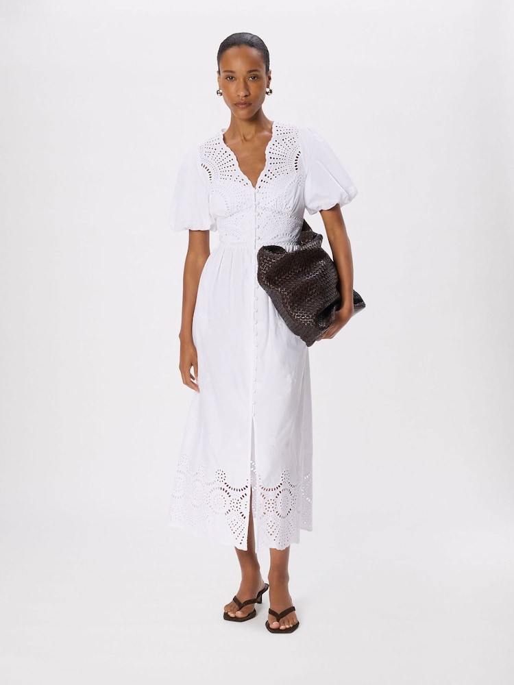 Whistles White Cotton Broderie V-Neck Dress - Image 1 of 6