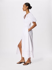 Whistles White Cotton Broderie V-Neck Dress - Image 3 of 6