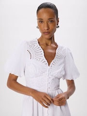 Whistles White Cotton Broderie V-Neck Dress - Image 4 of 6