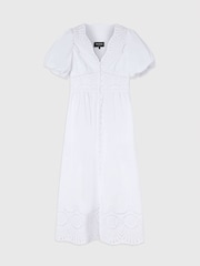 Whistles White Cotton Broderie V-Neck Dress - Image 5 of 6