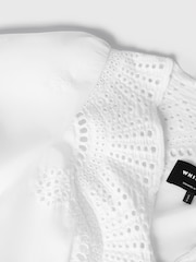 Whistles White Cotton Broderie V-Neck Dress - Image 6 of 6