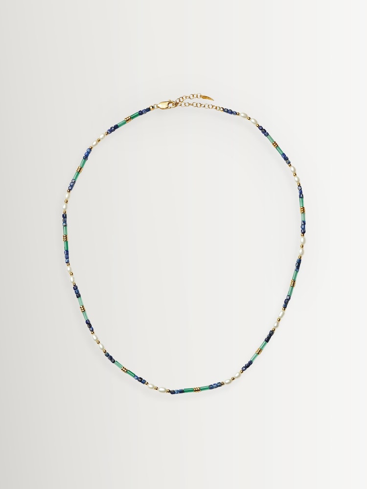 Missoma Gold Beaded Gemstone & Pearl Short Necklace - Image 1 of 3 Missoma Gold Beaded Gemstone & Pearl Short Necklace - Image 1 of 3
