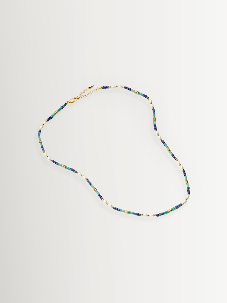 Missoma Gold Beaded Gemstone & Pearl Short Necklace - Image 2 of 3 Missoma Gold Beaded Gemstone & Pearl Short Necklace - Image 2 of 3