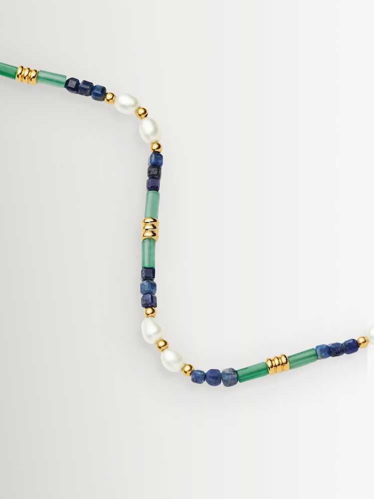Missoma Gold Beaded Gemstone & Pearl Short Necklace - Image 3 of 3 Missoma Gold Beaded Gemstone & Pearl Short Necklace - Image 3 of 3