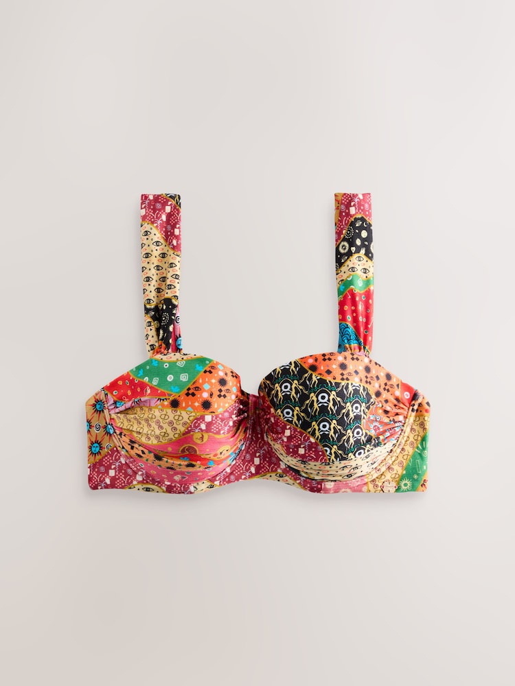 Never Fully Dressed Pink/Orange Mosaic Padded Underwired Bikini Top - Image 1 of 3 Never Fully Dressed Pink/Orange Mosaic Padded Underwired Bikini Top - Image 1 of 3