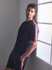 Navy Side Stripe Short Sleeve Jersey Pyjamas Set - Image 3 of 7