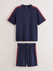 Navy Side Stripe Stripe Short Sleeve Pyjamas Set - Image 8 of 13