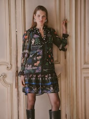 Love & Roses X V&A Black Petite  Printed Embellished Neck Drop Waist Mini Dress - Image 1 of 6