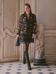 Love & Roses X V&A Black Petite  Printed Embellished Neck Drop Waist Mini Dress - Image 3 of 6