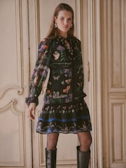 Love & Roses X V&A Black Petite  Printed Embellished Neck Drop Waist Mini Dress - Image 4 of 6