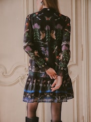 Love & Roses X V&A Black Petite  Printed Embellished Neck Drop Waist Mini Dress - Image 5 of 6
