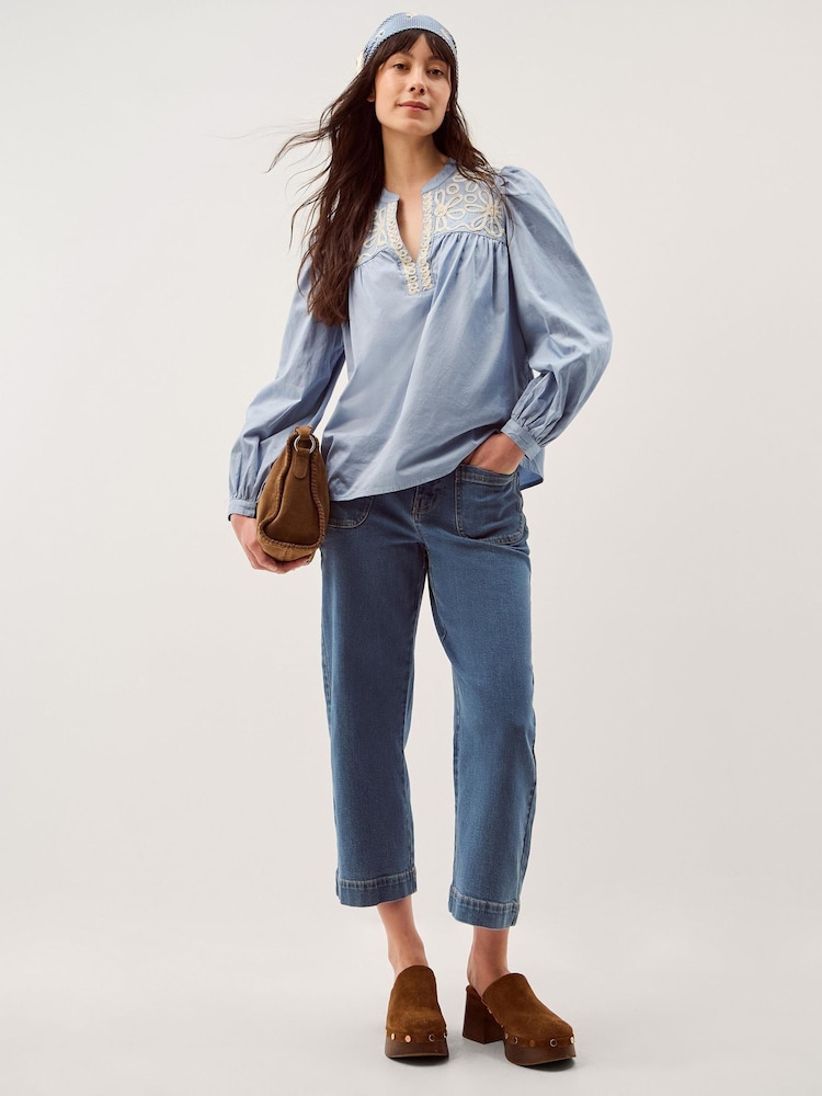 Monsoon Blue Erica V-Neck Embroidered Blouse - Image 2 of 5