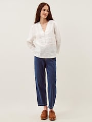 Monsoon White Jayla V-Neck Lace Linen Blouse - Image 1 of 5