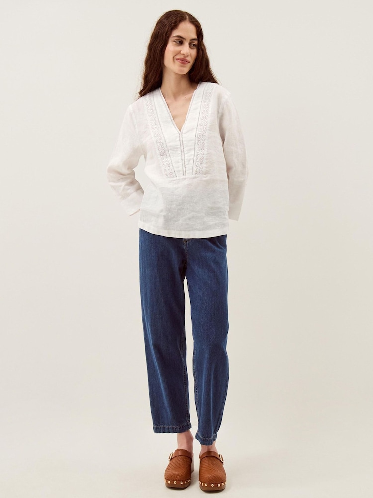 Monsoon White Jayla V-Neck Lace Linen Blouse - Image 1 of 5