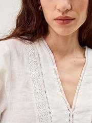 Monsoon White Jayla V-Neck Lace Linen Blouse - Image 2 of 5
