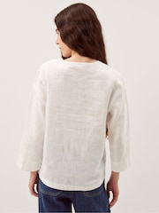 Monsoon White Jayla V-Neck Lace Linen Blouse - Image 3 of 5