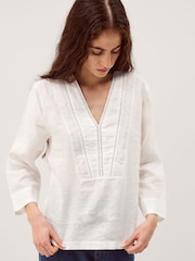 Monsoon White Jayla V-Neck Lace Linen Blouse - Image 4 of 5