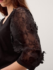 Monsoon Black Fi Floral Appliqué Jersey Top - Image 2 of 5