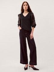 Monsoon Black Fi Floral Appliqué Jersey Top - Image 3 of 5