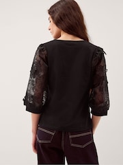 Monsoon Black Fi Floral Appliqué Jersey Top - Image 4 of 5