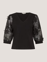 Monsoon Black Fi Floral Appliqué Jersey Top - Image 5 of 5
