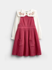 Dusky Pink - JoJo Maman Bébé Embroidered Blouse & Knit Pinafore Set - Larawan 1 ng 6