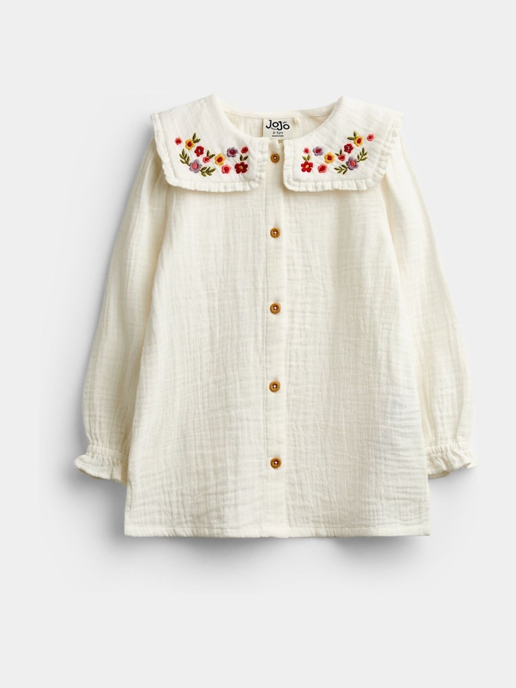 Dusky Pink - JoJo Maman Bébé Embroidered Blouse & Knit Pinafore Set - Larawan 2 ng 6