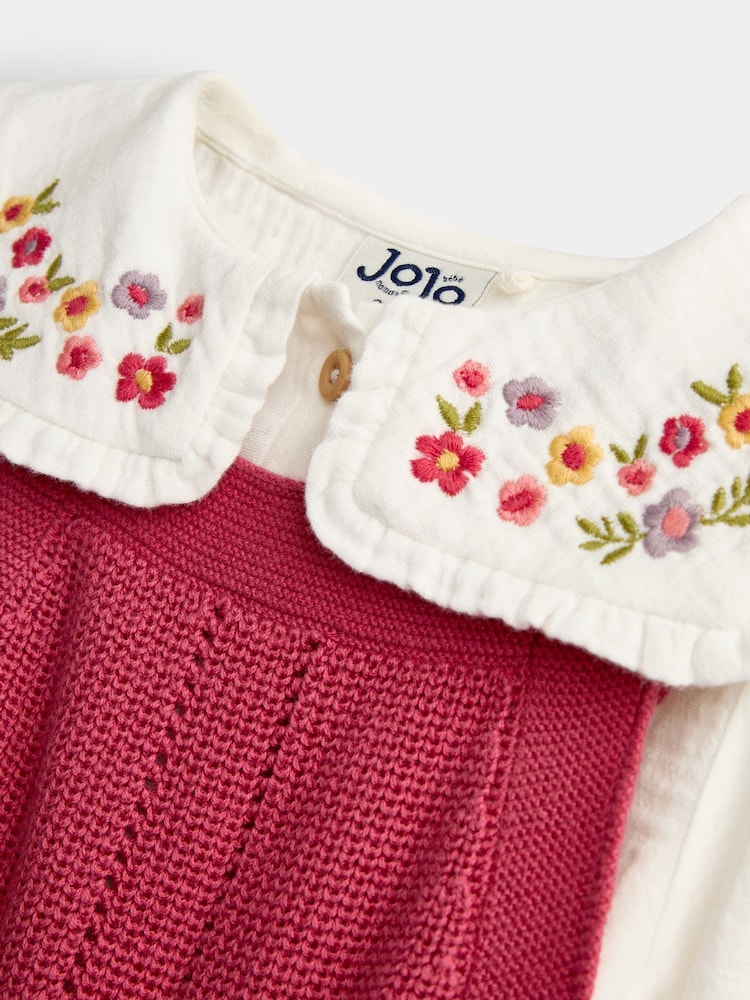 Dusky Pink - JoJo Maman Bébé Embroidered Blouse & Knit Pinafore Set - Larawan 6 ng 6