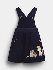 JoJo Maman Bébé Navy Blue Mouse Embroidered Velour Pinafore Set - Image 2 of 7