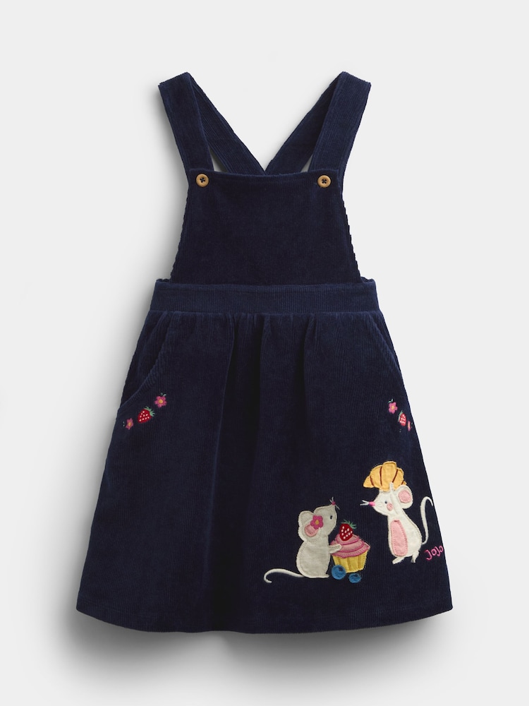 JoJo Maman Bébé Navy Blue Mouse Embroidered Velour Pinafore Set - Image 2 of 7 JoJo Maman Bébé Navy Blue Mouse Embroidered Velour Pinafore Set - Image 2 of 7