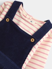 JoJo Maman Bébé Navy Blue Mouse Embroidered Velour Pinafore Set - Image 6 of 7