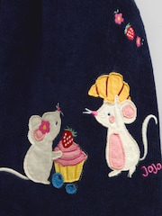 JoJo Maman Bébé Navy Blue Mouse Embroidered Velour Pinafore Set - Image 7 of 7