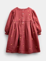 JoJo Maman Bébé Light Brown Floral Embroidered Cheesecloth Dress & Gilet - Image 5 of 6
