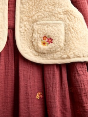JoJo Maman Bébé Light Brown Floral Embroidered Cheesecloth Dress & Gilet - Image 6 of 6