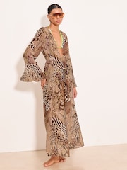Lipsy Neutral Animal Printed Long Sleeve Maxi Kimono - Image 1 of 5