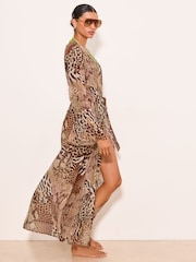 Lipsy Neutral Animal Printed Long Sleeve Maxi Kimono - Image 3 of 5