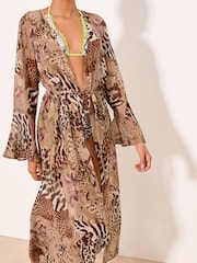 Lipsy Neutral Animal Printed Long Sleeve Maxi Kimono - Image 4 of 5
