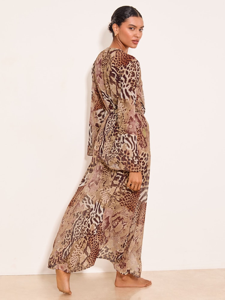 Lipsy Neutral Animal Printed Long Sleeve Maxi Kimono - Image 5 of 5 Lipsy Neutral Animal Printed Long Sleeve Maxi Kimono - Image 5 of 5