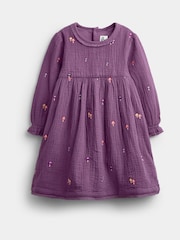Jojo Maman Bébé Purple Floral Embroidered Cheesecloth Dress & Gilet Set - Image 2 of 6