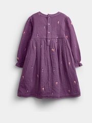 Jojo Maman Bébé Purple Floral Embroidered Cheesecloth Dress & Gilet Set - Image 3 of 6