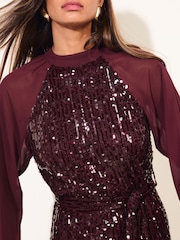 Friends Like These Burgundy Red Chiffon Long Sleeve Sequin Mini Dress - Image 2 of 5