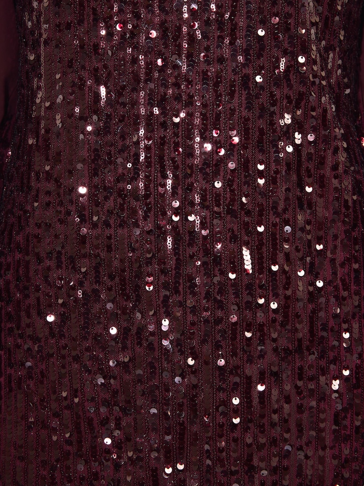 Friends Like These Burgundy Red Chiffon Long Sleeve Sequin Mini Dress - Image 5 of 5 Friends Like These Burgundy Red Chiffon Long Sleeve Sequin Mini Dress - Image 5 of 5